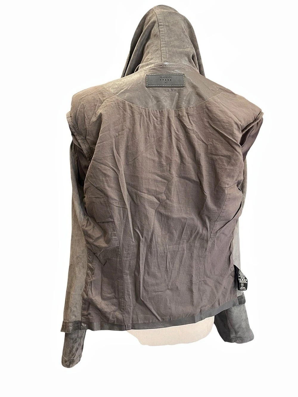 BLANKNYC Gray Faux Suede Leather Drape Front Moto Jacket Medium Asymmetrical - Picture 12 of 14